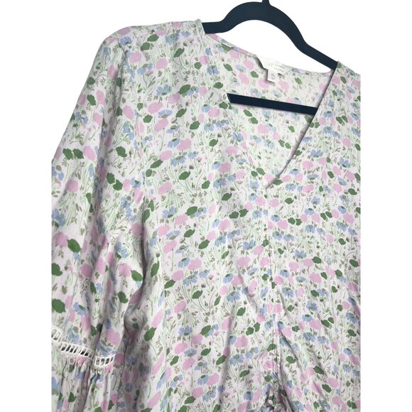 LC Lauren Conrad Floral V-Neck Blouse With Balloon Sleeves & Tie Front - Picture 4 of 12